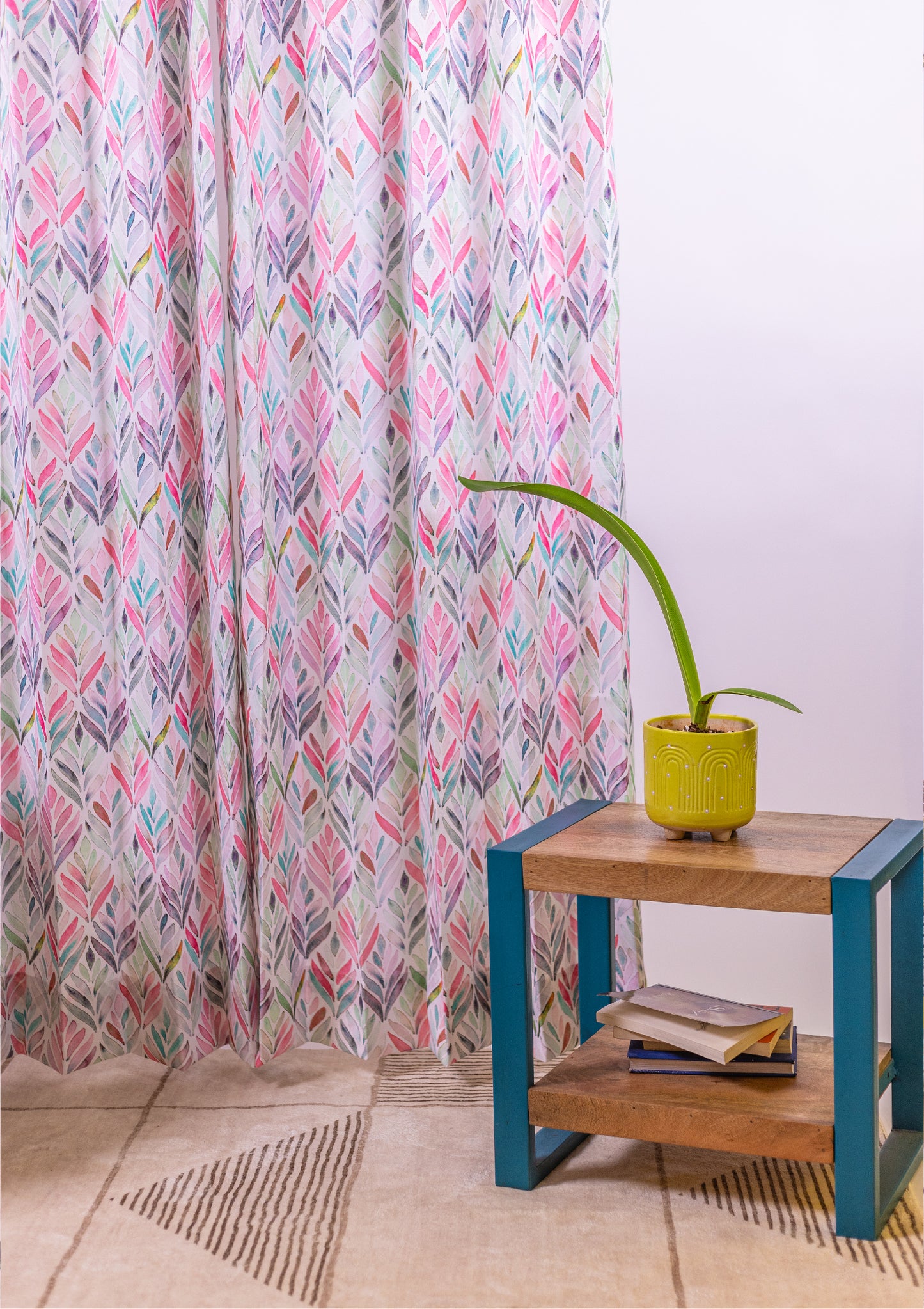 Pink Color Curtain Watercolor Design Petals Print Curtain for Doors, Curtain for Window Polyester Curtain Fabric