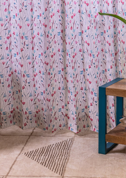 Pink Blue Watercolor Crocus Curtains for Doors & Windows closeup bottom
