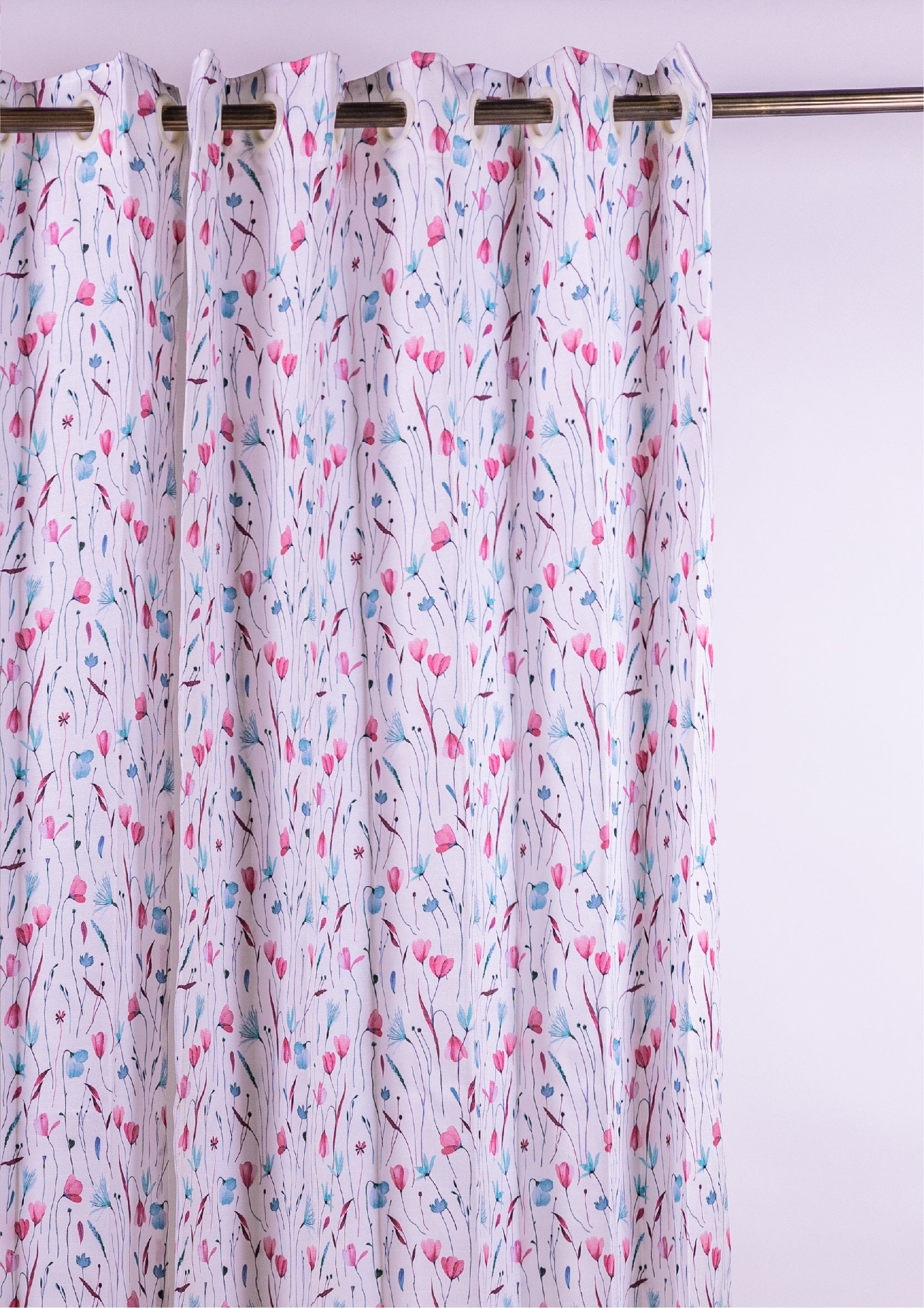 Pink Blue Watercolor Crocus Curtains for Doors & Windows closeup ring