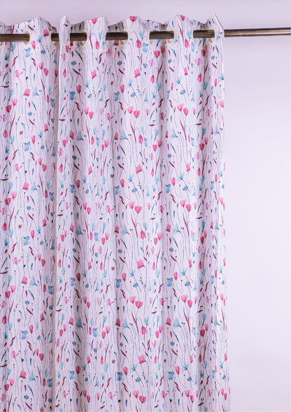 Pink Blue Watercolor Crocus Curtains for Doors & Windows closeup ring