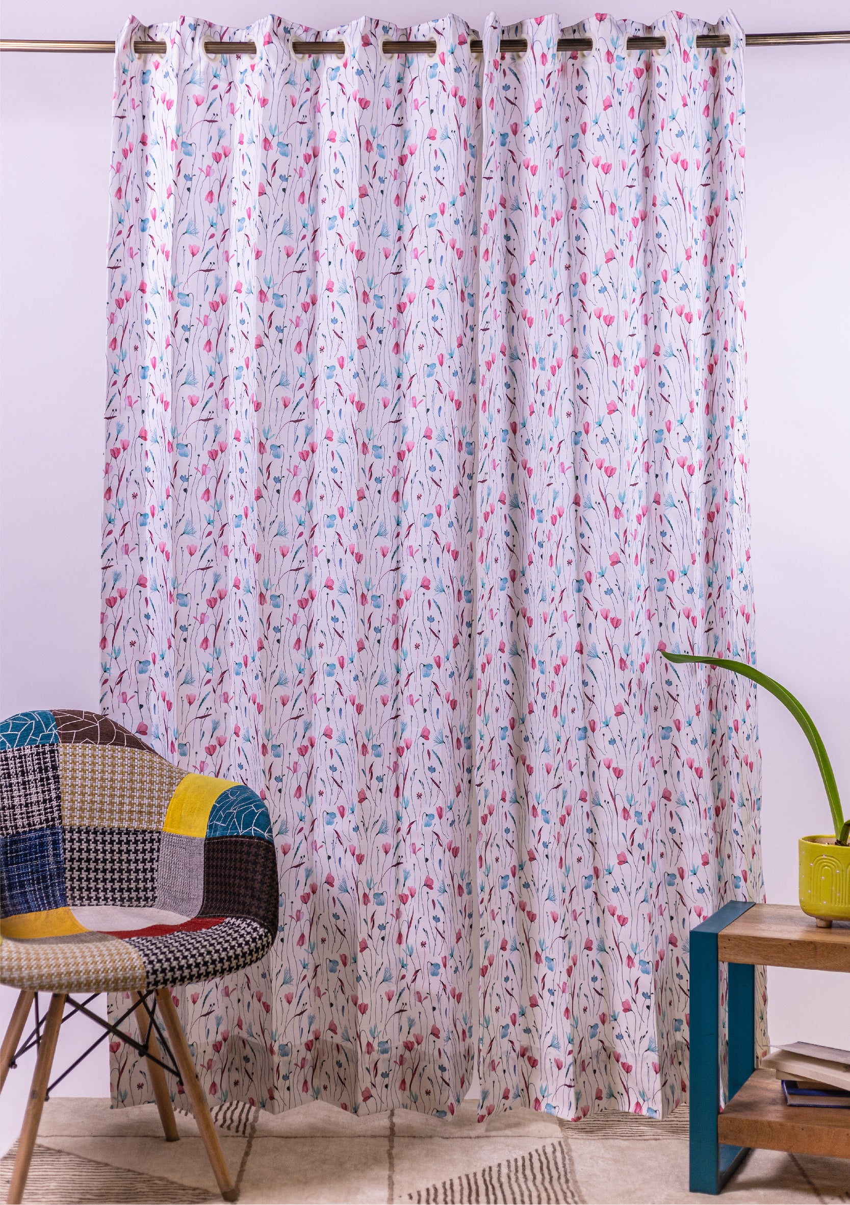 Pink Blue Watercolor Crocus Curtains for Doors & Windows full