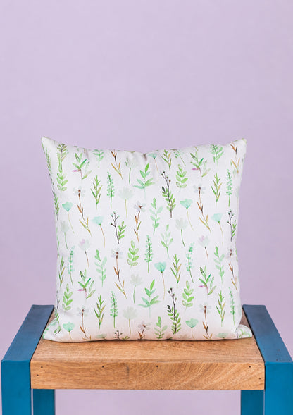 Pastel Green Leaf and Flower Printed Cushion Cover for Sofa and Bed
