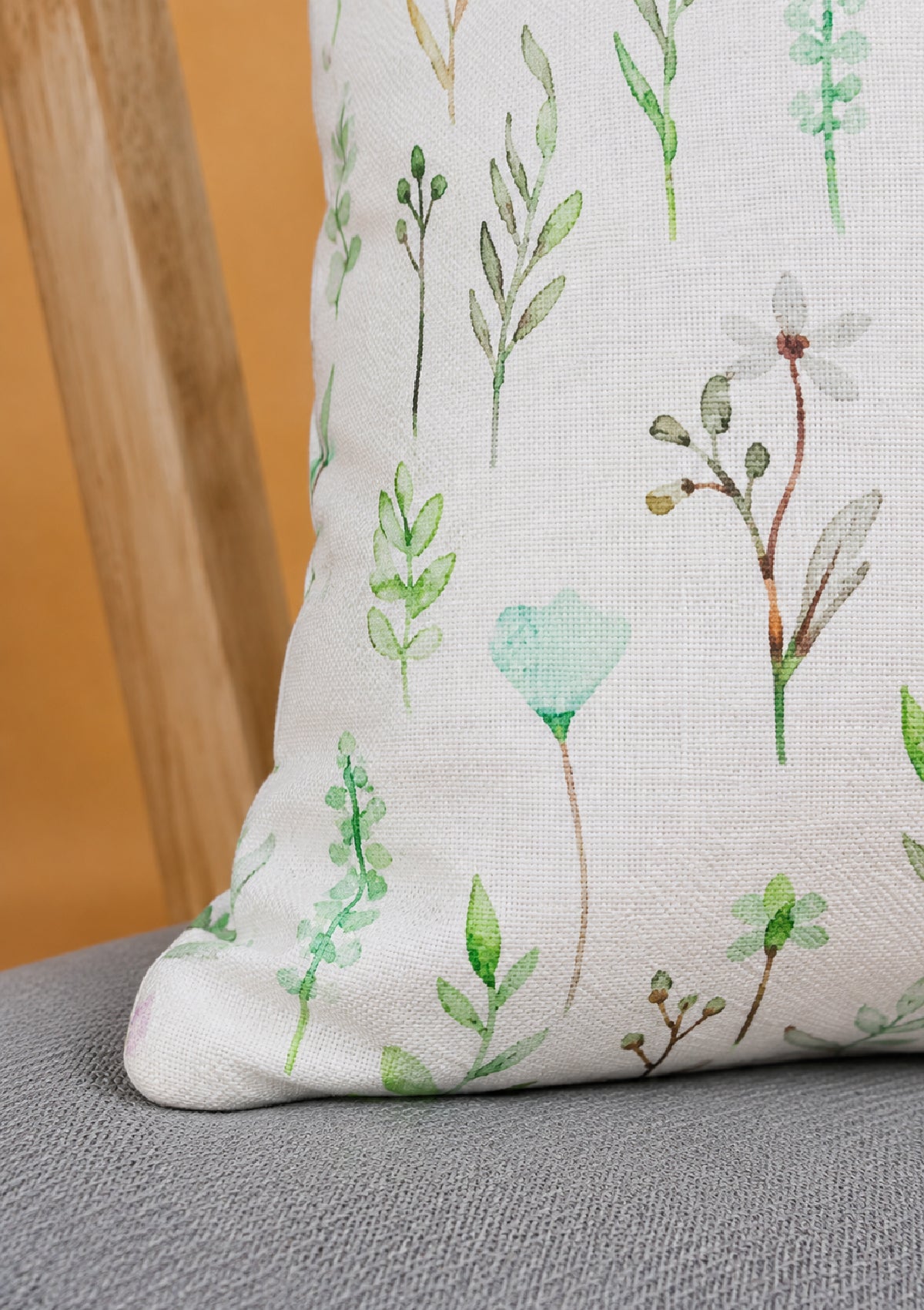Pastel Green Leaf and Flower Printed Cushion Cover for Sofa and Bed