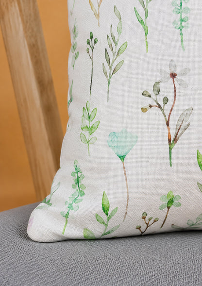 Pastel Green Leaf and Flower Printed Cushion Cover for Sofa and Bed