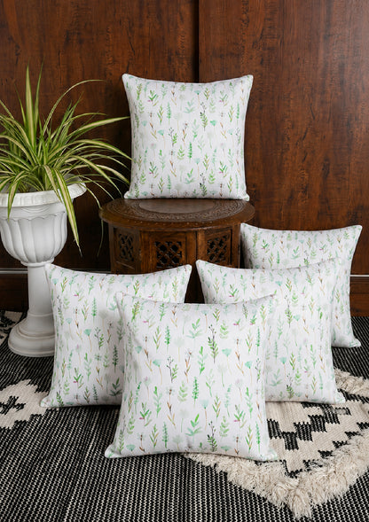Pastel Green Leaf and Flower Printed Cushion Cover for Sofa and Bed