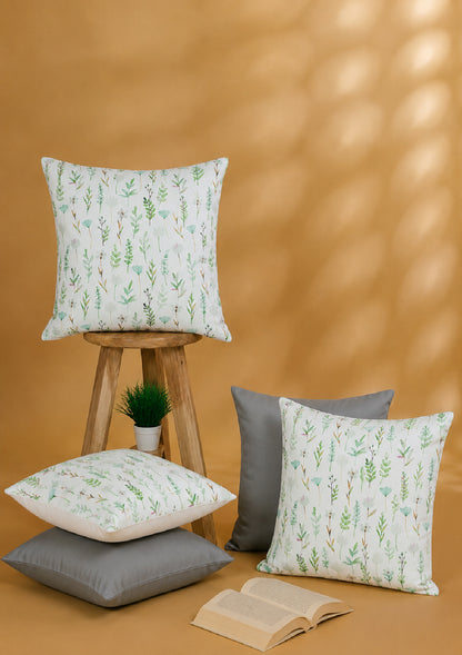 Pastel Green Leaf and Flower Printed Cushion Cover for Sofa and Bed