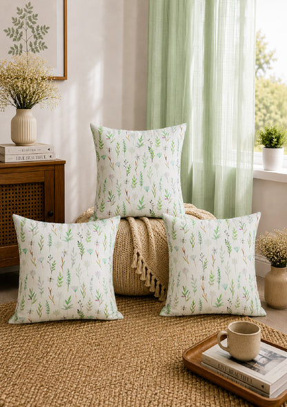 Pastel Green Leaf and Flower Printed Cushion Cover for Sofa and Bed