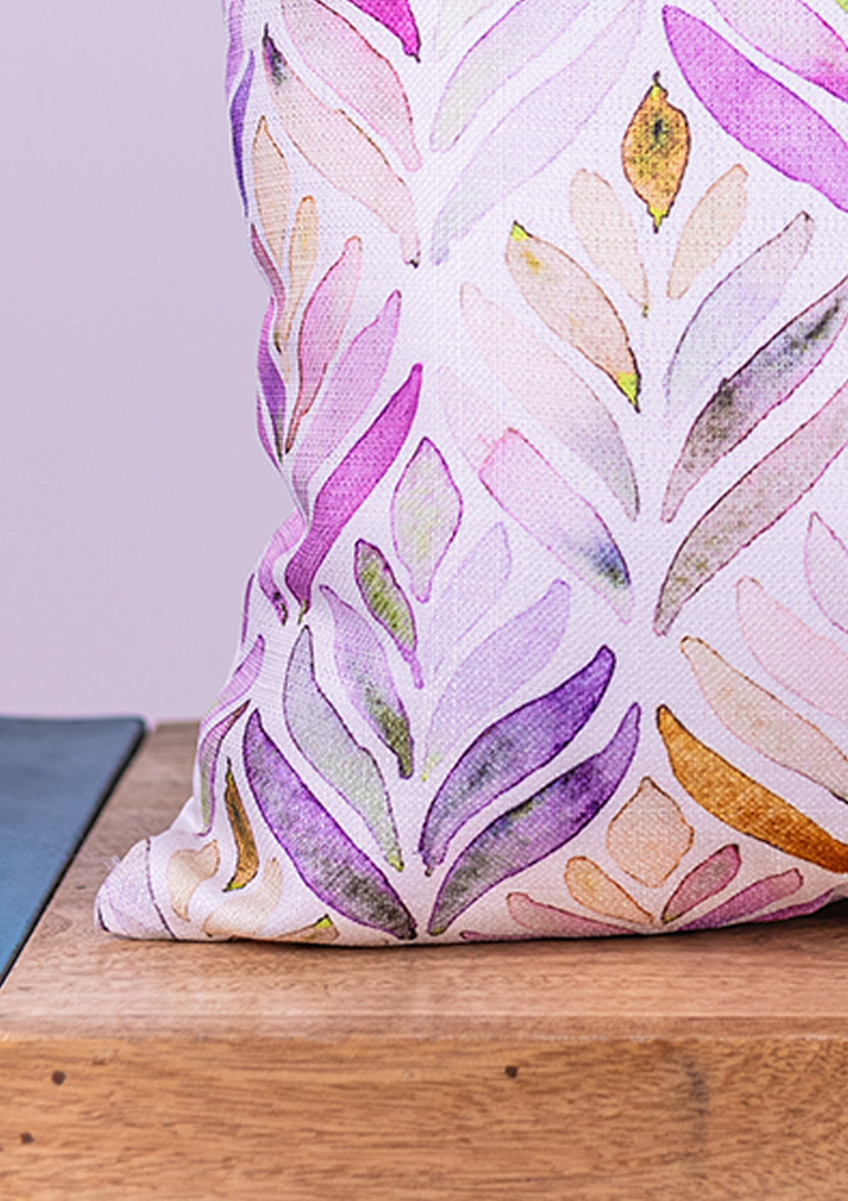 Purple Watercolor Leaf Printed Cushion Cover for Living Room