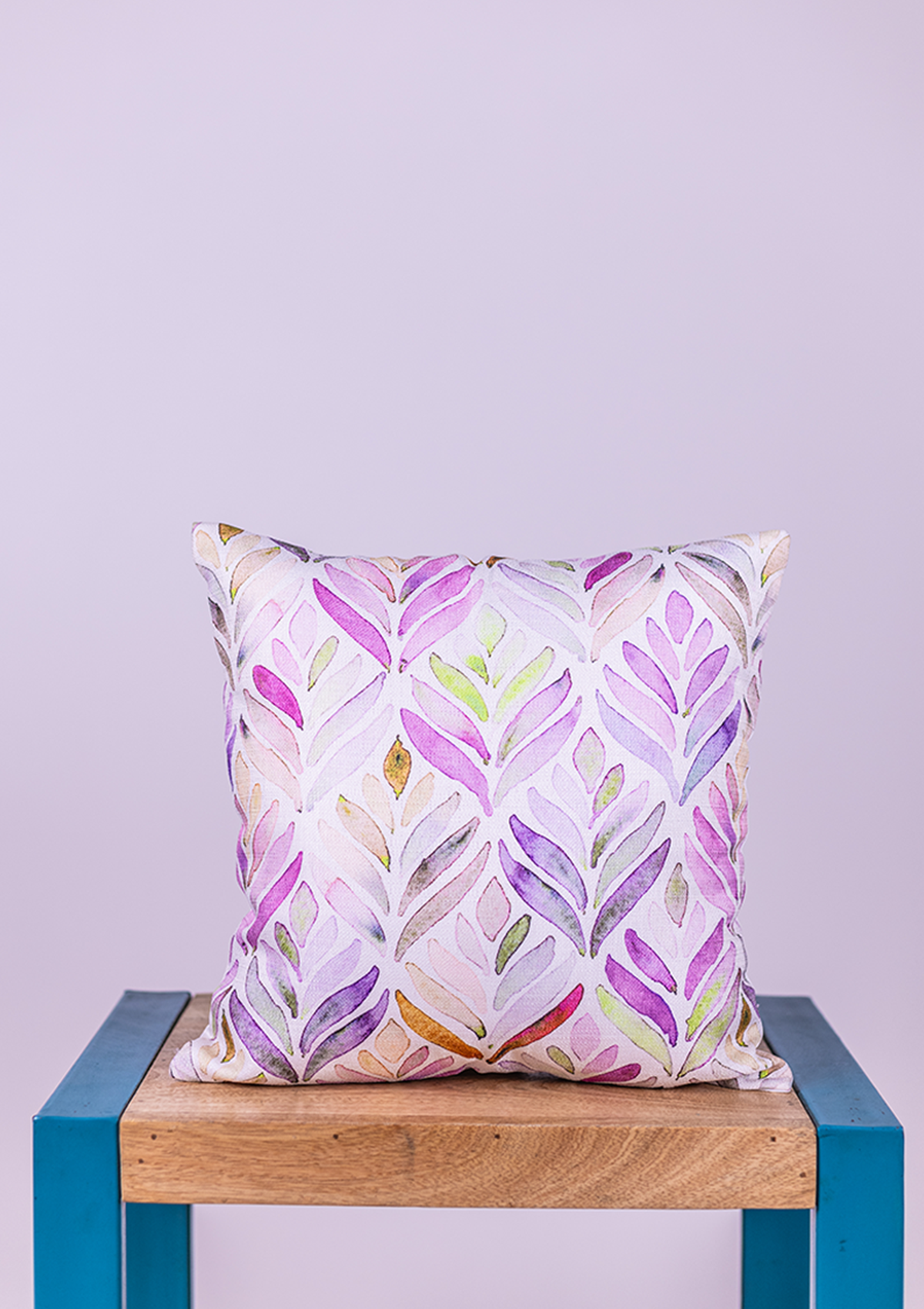 Purple Watercolor Leaf Printed Cushion Cover for Living Room