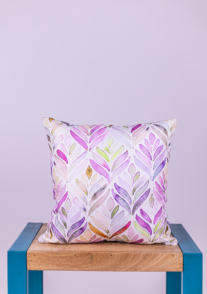 Purple Watercolor Leaf Printed Cushion Cover for Living Room