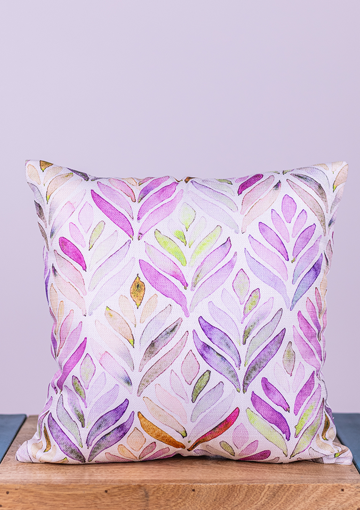 Purple Watercolor Leaf Printed Cushion Cover for Living Room