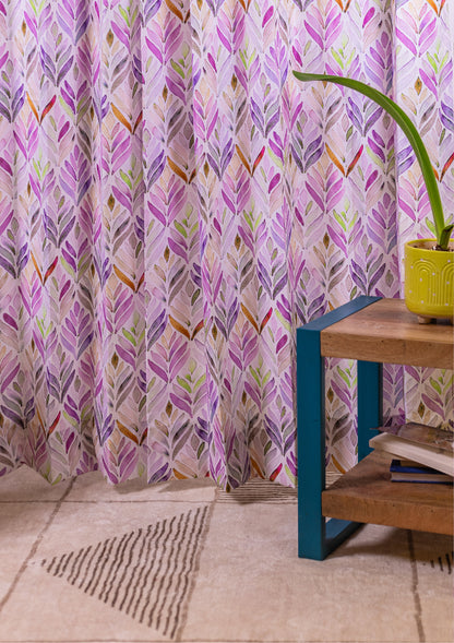 Purple Color Curtain Watercolor Design Petals Print Curtain for Doors, Curtain for Window Polyester Curtain Fabric