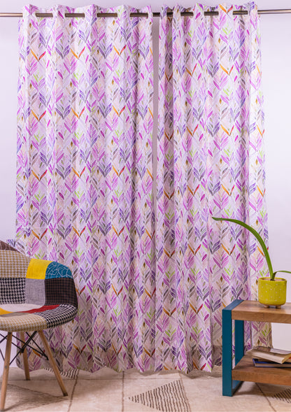 Purple Color Curtain Watercolor Design Petals Print Curtain for Doors, Curtain for Window Polyester Curtain Fabric