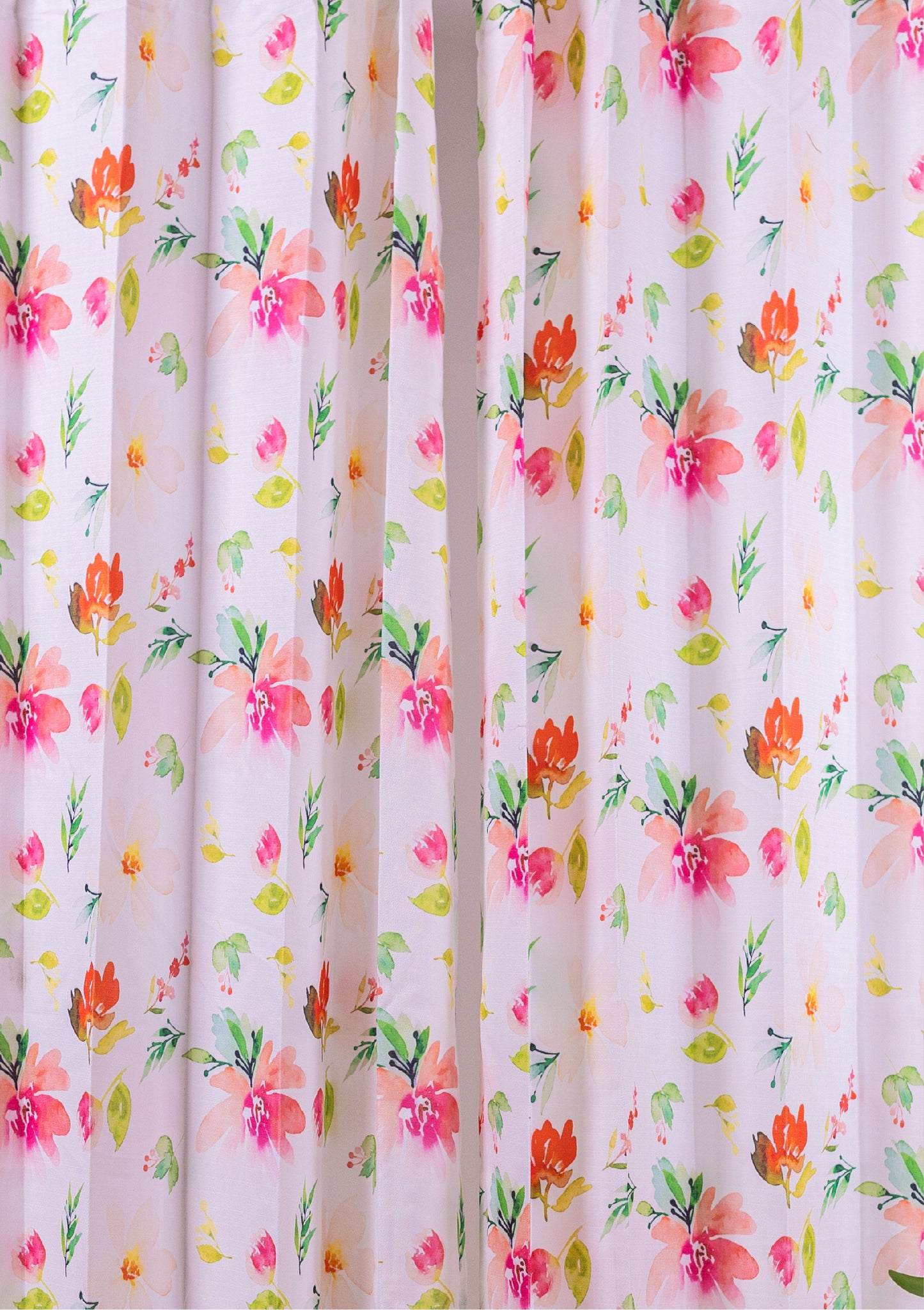 Red Color Curtain Watercolor Design Flower Print Curtain for Doors, Curtain for Window Polyester Curtain Fabric
