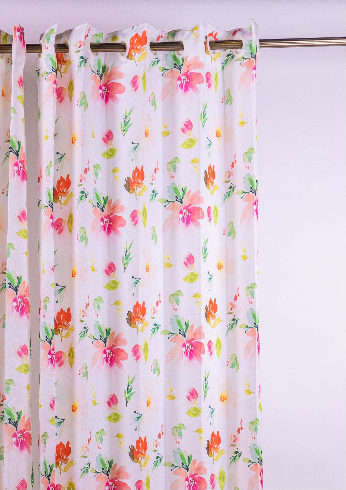 Red Color Curtain Watercolor Design Flower Print Curtain for Doors, Curtain for Window Polyester Curtain Fabric