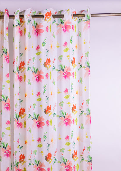 Red Color Curtain Watercolor Design Flower Print Curtain for Doors, Curtain for Window Polyester Curtain Fabric
