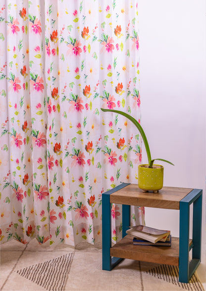 Red Color Curtain Watercolor Design Flower Print Curtain for Doors, Curtain for Window Polyester Curtain Fabric