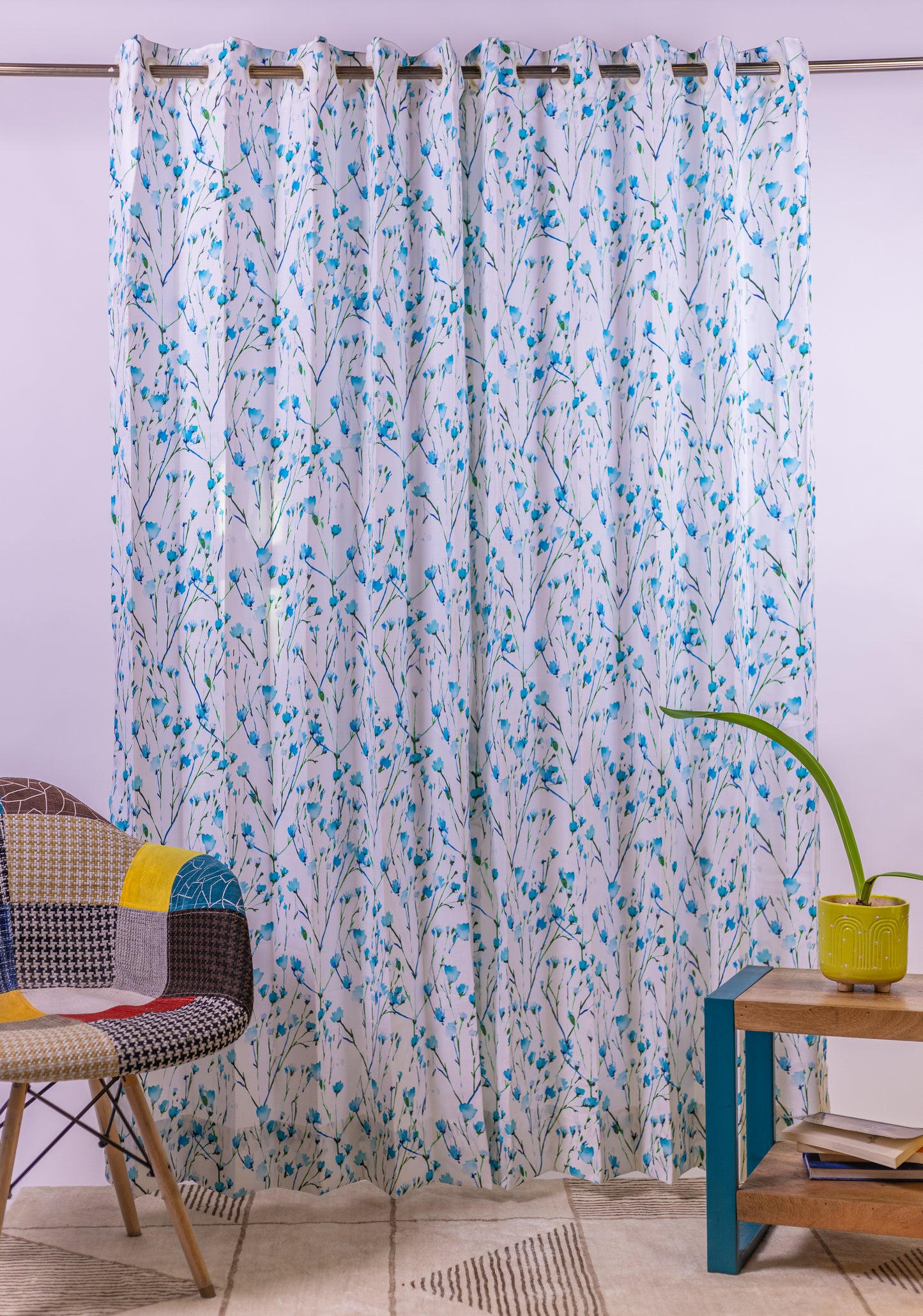 Water Color Design | Blue colored Flower Curtain