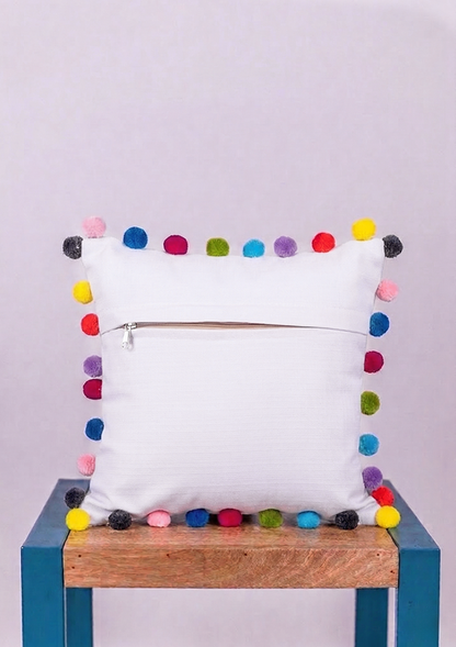 White Pom Pom Cushion Cover for Modern Living Room