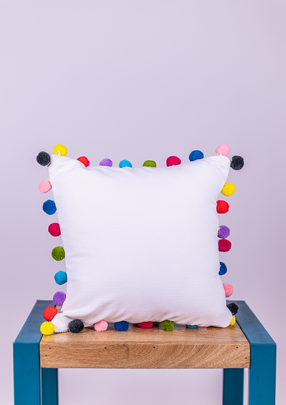 White Pom Pom Cushion Cover for Modern Living Room