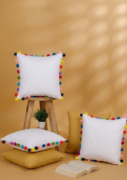 White Pom Pom Cushion Cover for Modern Living Room