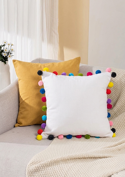 White Pom Pom Cushion Cover for Modern Living Room