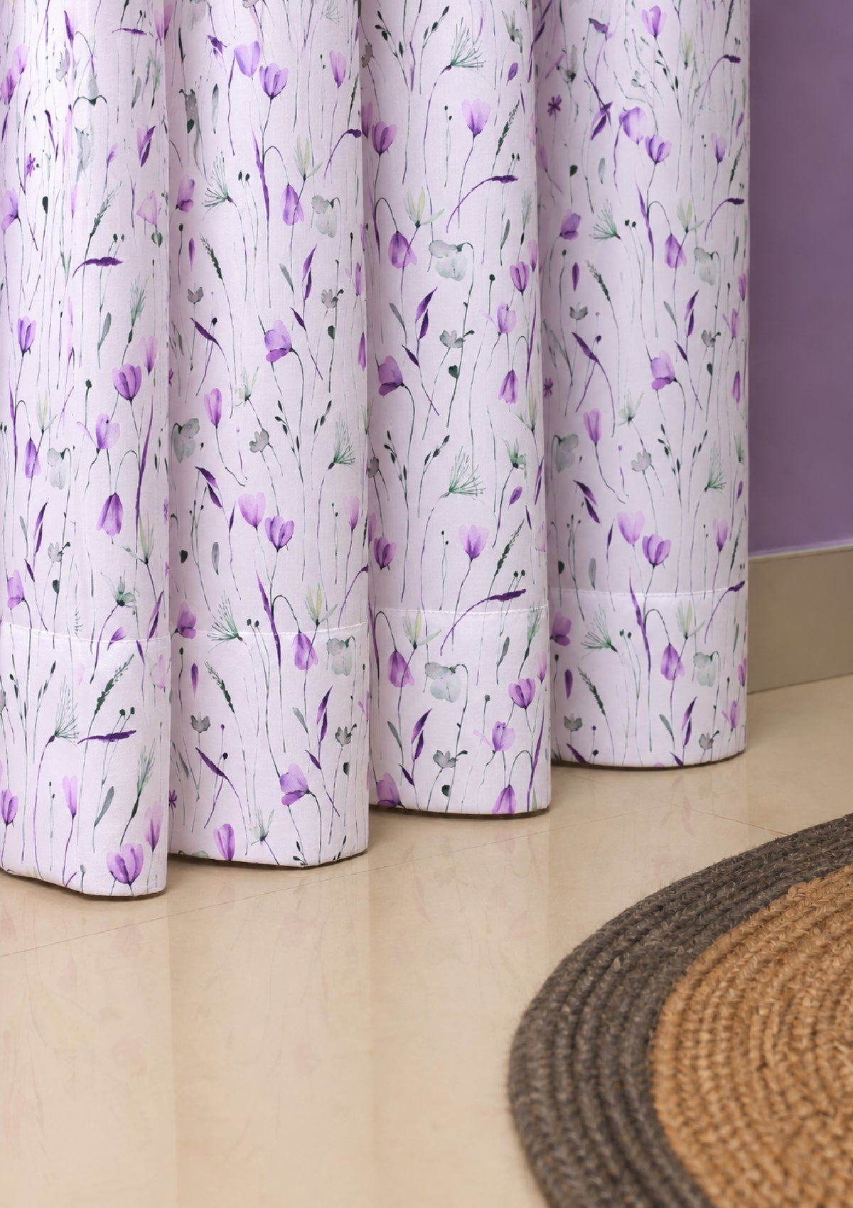 Lavender Color Curtain Watercolor Design Crocus Print Curtain for Doors, Curtain for Window Polyester Curtain Fabric (Pack Of 1)