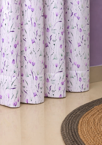 Lavender Color Curtain Watercolor Design Crocus Print Curtain for Doors, Curtain for Window Polyester Curtain Fabric (Pack Of 1)