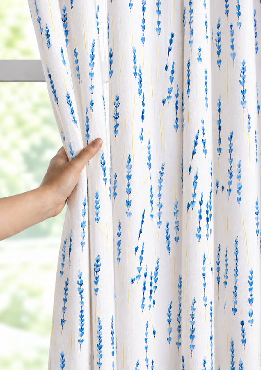 Blue Color Curtain Watercolor Design Bajra Print Curtain for Doors, Curtain for Window Polyester Curtain Fabric (Pack Of 1)