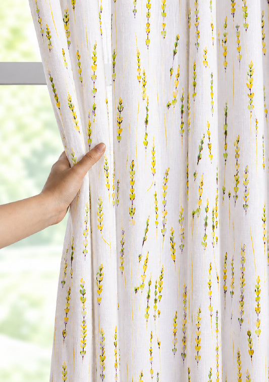 Green Color Curtain Watercolor Design Bajra Print Curtain for Doors, Curtain for Window Polyester Curtain Fabric (Pack Of 1)
